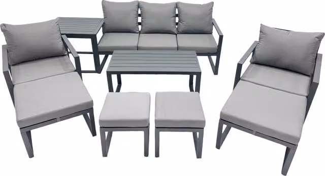 Fimous 9 Seat Modern Aluminium Outdoor Garden Furniture Set in Dark Grey with Upholstered Cushions