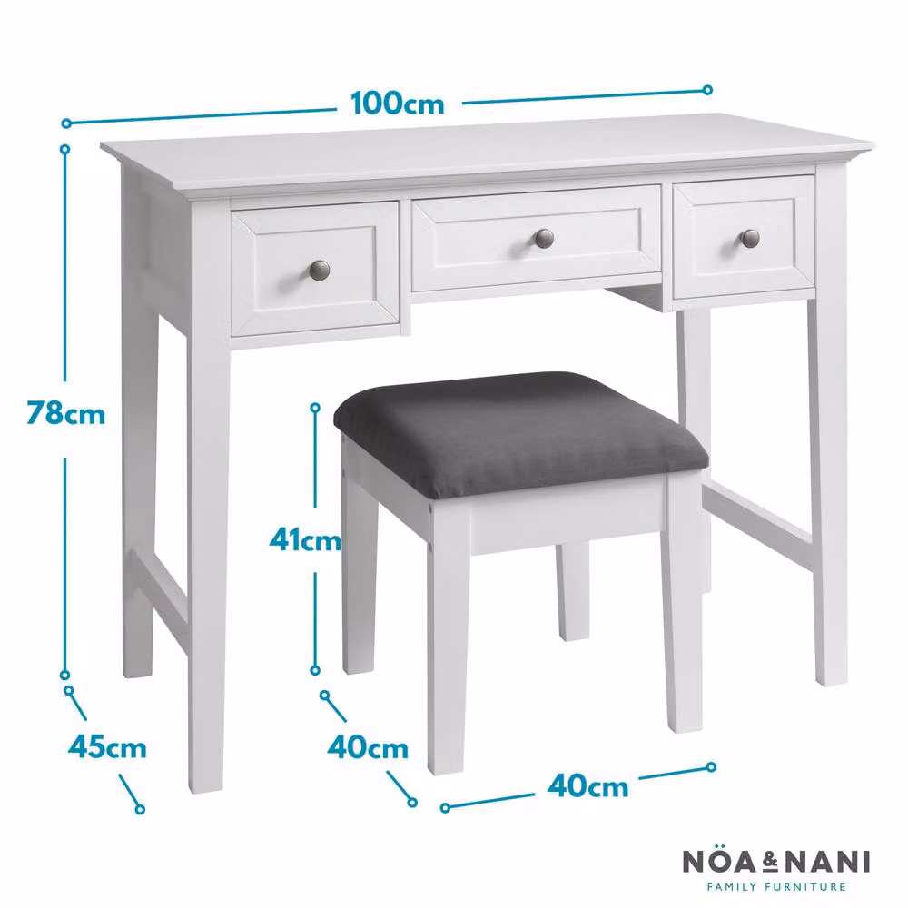 Nöa and Nani Karlstad Modern Dressing Table with Drawers and Stool in White and Grey – 2