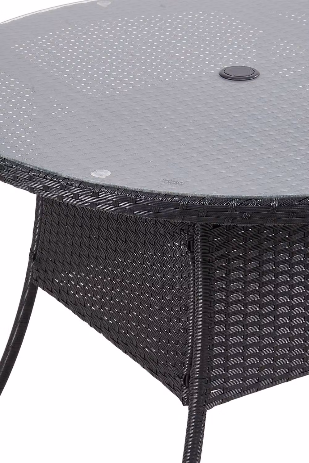 Garden Sanctuary Round Rattan Garden Table with Tempered Glass Top and Parasol Hole in Black, W/D/H: 100 x 73.5 x 73.5 cm – 6