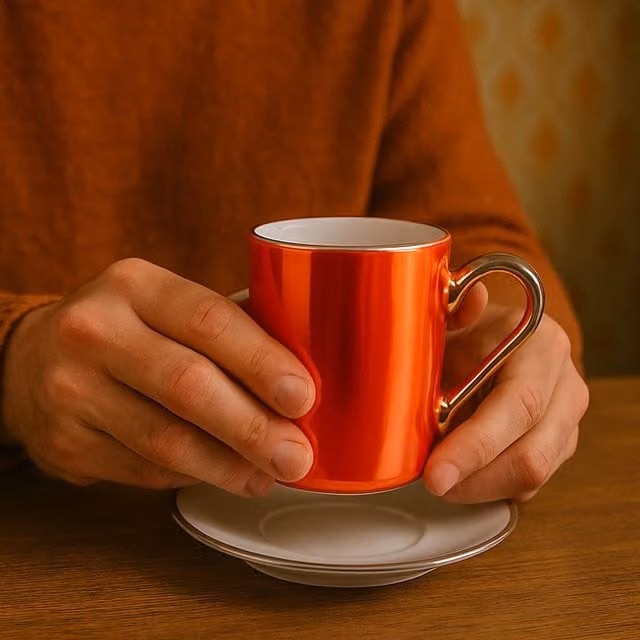LSA Palazzo Coffee Cup and Saucer in Orange Porcelain