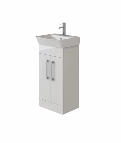 VeeBath Cosmo White Glossy Freestanding Bathroom Vanity Unit with Ceramic Basin and Soft Close Hinged Doors W/D/H: 60 x 35 x 81.5 cm