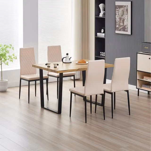 Madefor.living Colorado Rectangular Dining Table with 4 Emily Leather Chairs in Champaign