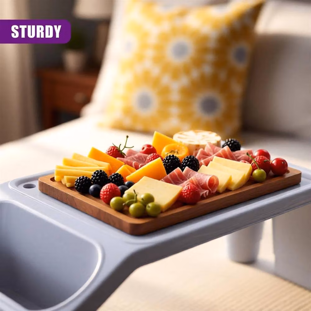 FLAVORA Portable Sofa Tray Table Breakfast Desk in Grey, W/D/H: 100 x 100 x 21.5 cm – 5