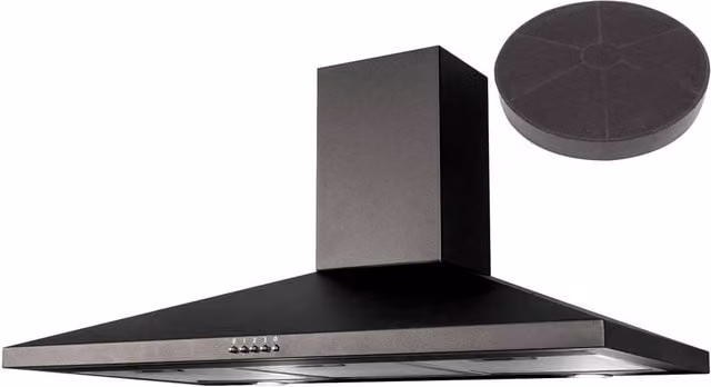 SIA Black Metal Wall Mounted Chimney Cooker Hood with Activated Carbon Filter, W: 100 cm