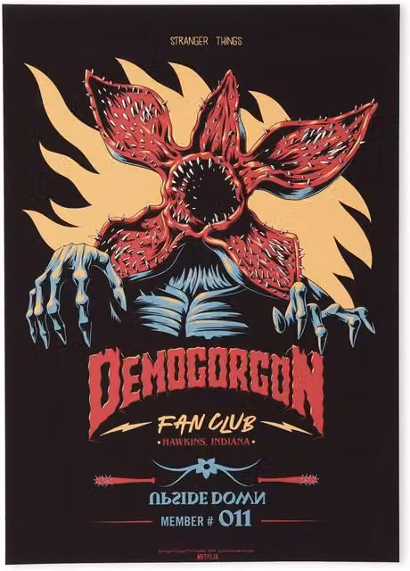 Stranger Things The Demogorgon Fan Club Multicolour Giclee Art Print, A2 – 1
