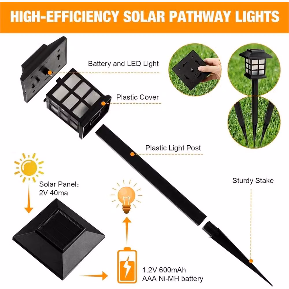 VOGREX 6 Pack Multicolour LED Solar Garden Path Lights in Black – 3