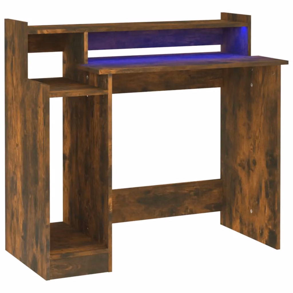 Berkfield Home Computer Desk with LED Lights in Smoked Oak Brown, W/D/H: 97 x 45 x 90 cm – 2