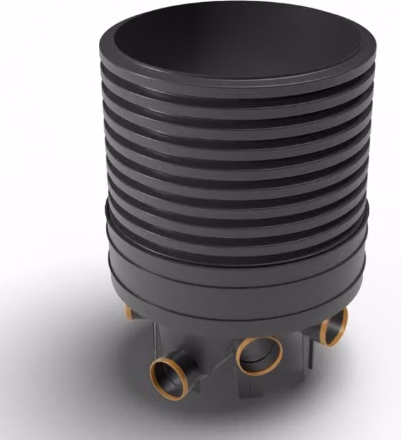 Turtle Enviro Plastic Inspection Chamber Set in Orange and Black, Diameter: 600 mm, Depth: 1020 mm, with 110 mm Channel and 110 mm Inlets