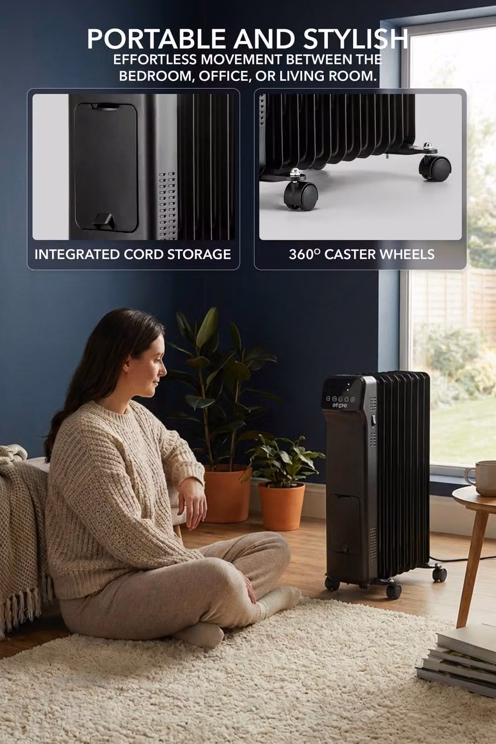 Air Pro 2500W Oil-Filled Electric Radiator with Thermostat and 9 Hour Timer, Black – 6