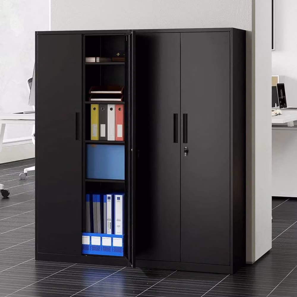 KORVIXA Modern Metal Storage Cabinet in Matt Black with Lockable Hinged Doors and Adjustable Shelves, W/D/H: 100 x 100 x 100 cm – 5