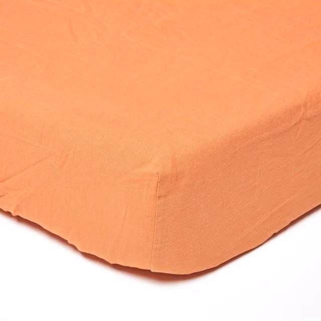 Homescapes Linen and Combed Cotton Fitted Sheet, Orange, W: 140 cm, D: 200 cm