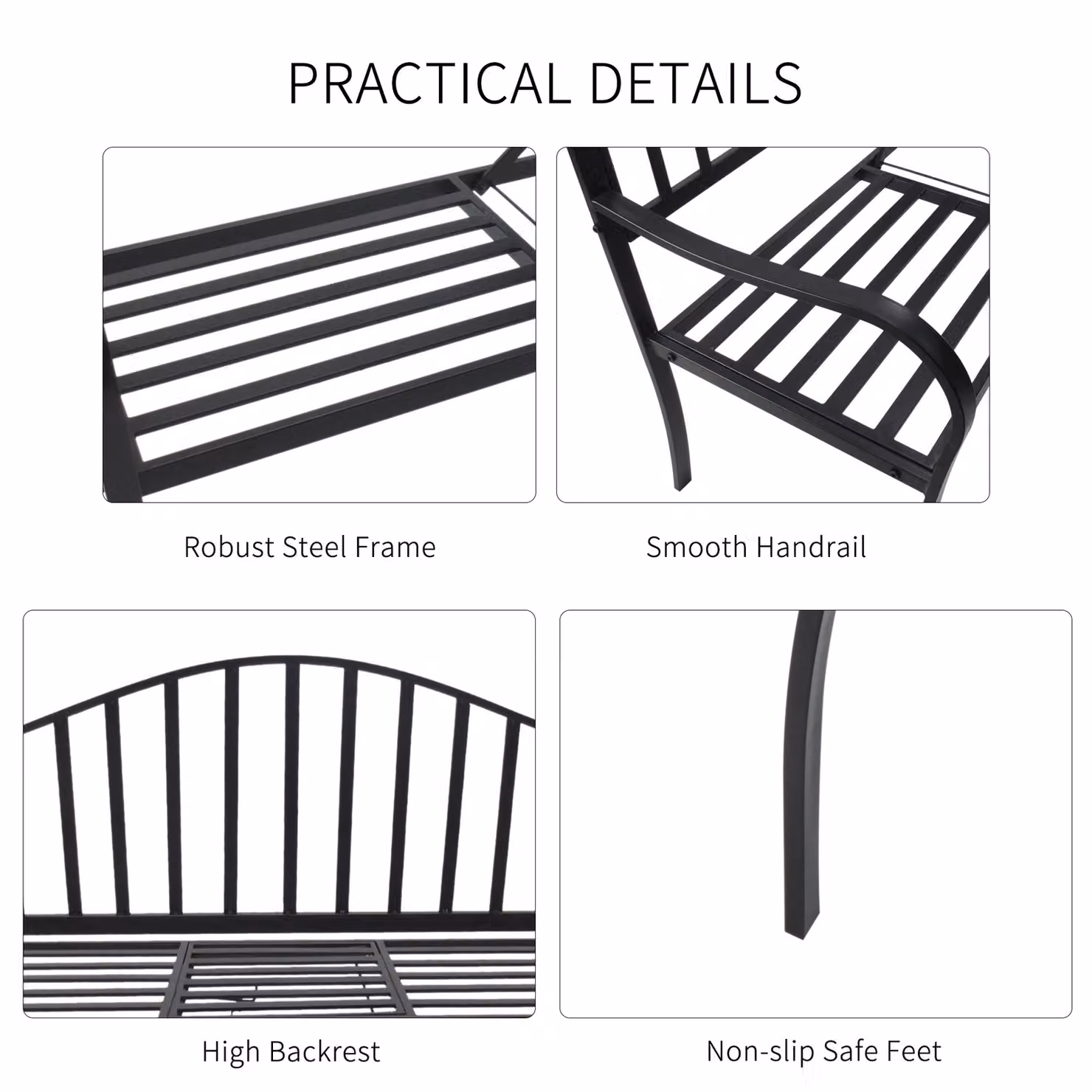 Outsunny Modern Black Metal Garden Bench with Foldable Middle Table and Armrests – 4