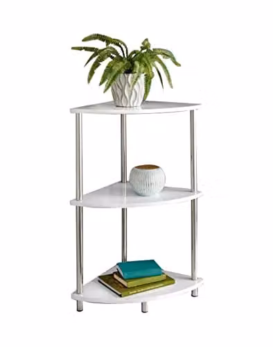 Spot on dealz 3 Tier Corner Shelf Unit, White, W/D/H: 39.0 x 39.0 x 76.0 cm – 1