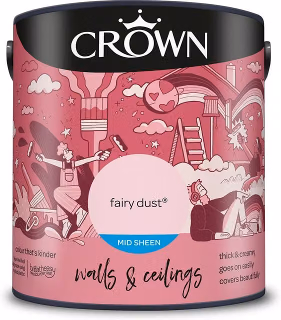Crown Walls and Ceilings Mid Sheen Emulsion in Pink, 2.5l