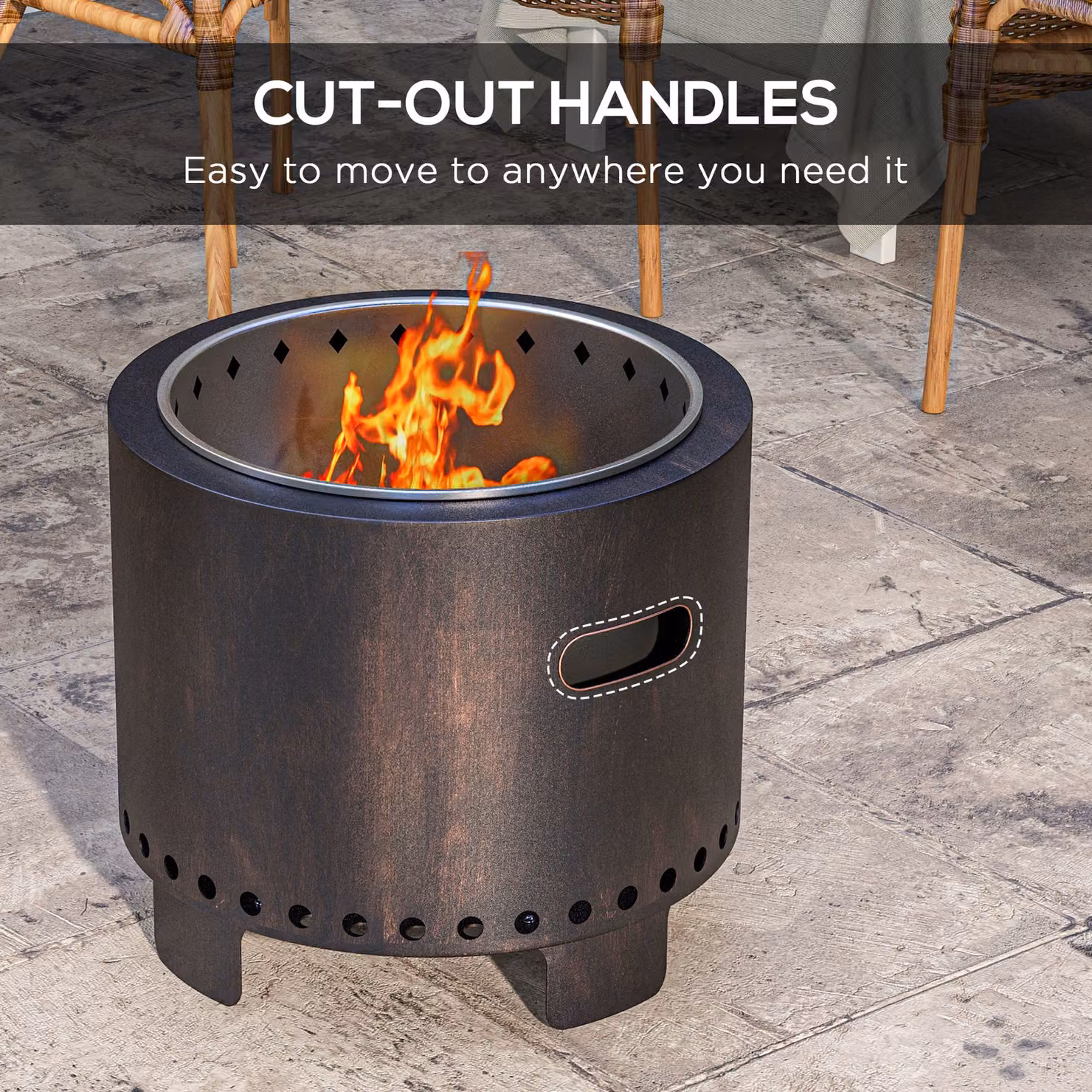 Outsunny Metal Smokeless Wood-burning Fire Pit Bowl, Black, W: 45 cm, D: 45 cm, H: 42 cm – 6