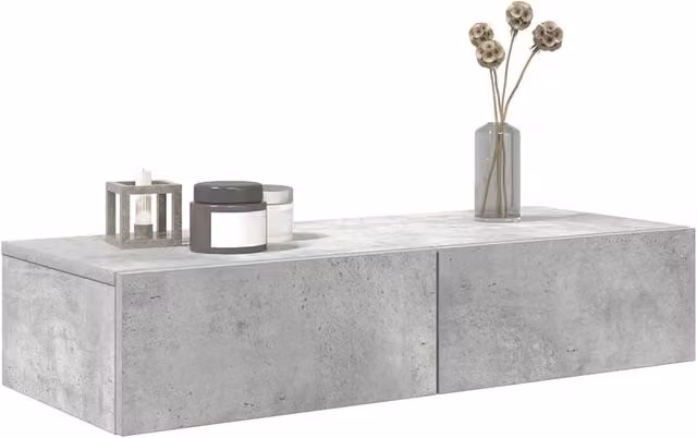 Berkfield Home Wall Mounted Shelf with Drawers in Concrete Grey, W: 80 cm, D: 33 cm, H: 17 cm