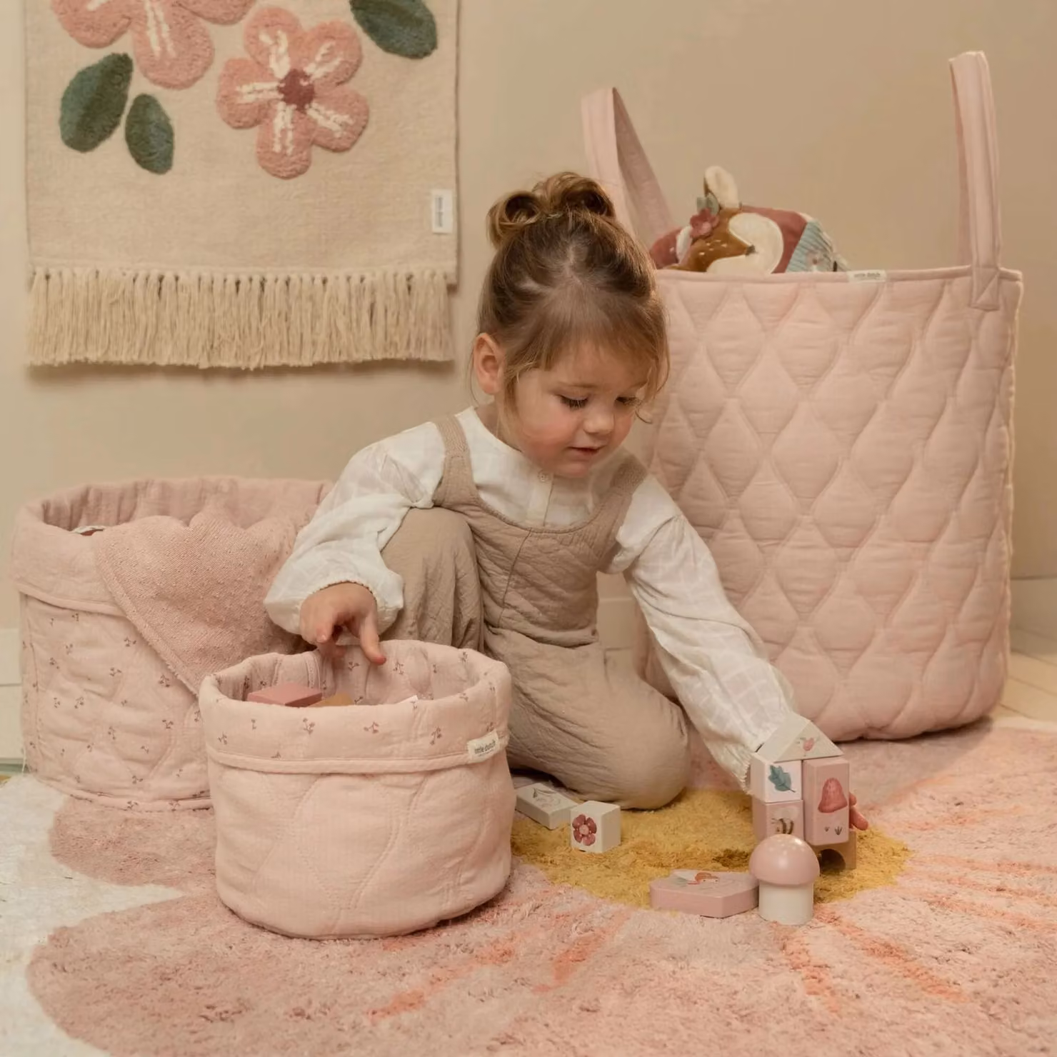 Little Dutch Large Fabric Storage Basket in Pink Pure Blossom – 3