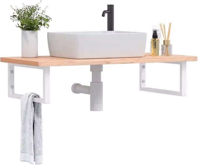 Berkfield Home Wall Mounted Basin Shelf in Brown Beech Wood and Steel