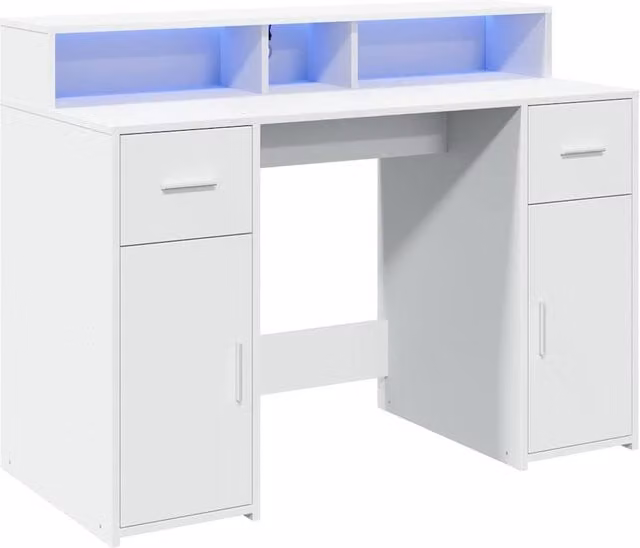 Berkfield Home Soft Desk with LED Lights in White, W/D/H: 120 x 55 x 91 cm – 1