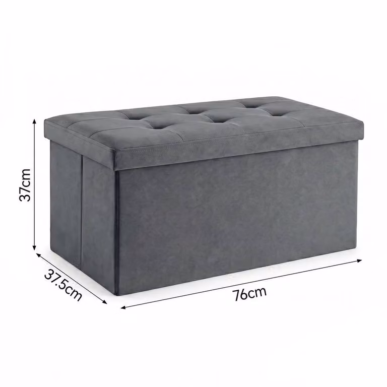 KORVIXA Dark Grey Storage Ottoman Bench and Footstool, W/D/H: 100 x 100 x 76 cm