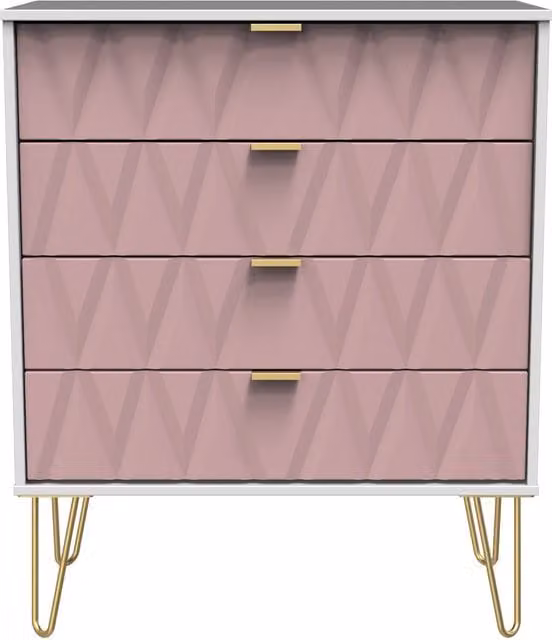 Diamond Ready Assembled 4 Drawer Chest in Pink, White and Gold