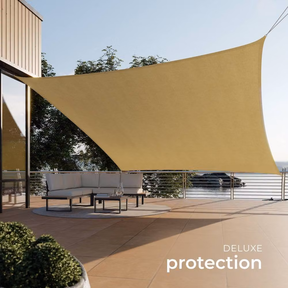 tectake Rectangular Shade Sail with UV Protection UPF 50+ and Water-Repellent HDPE Fabric in Beige – 4