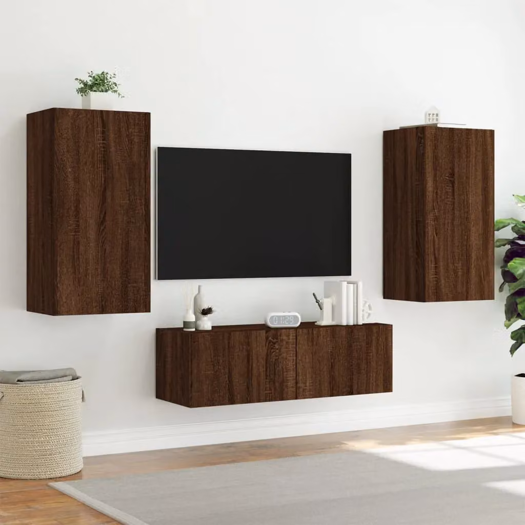 Berkfield Home Modern Wall Mounted TV Cabinet with Integrated LED Lights in Brown Oak, W/D/H: 40.5 x 35 x 80 cm – 4