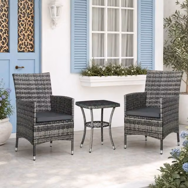 STILVORA Modern Bistro Set with Grey Glass and Metal Table – 1