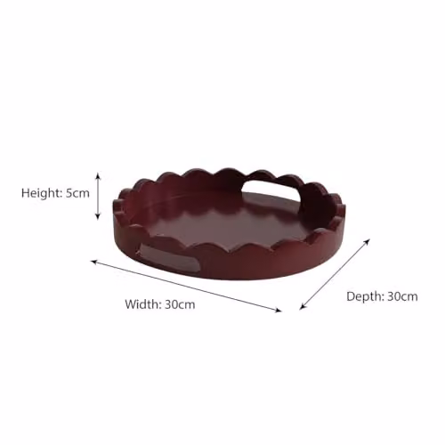 Melody Maison Red Round Scalloped Wooden Tray with Handles, Diameter: 30 cm – 2