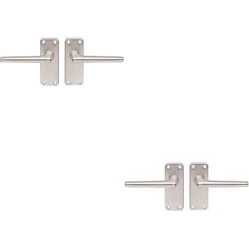 Loops Pair of Straight Tapered Handles on Latch Backplate, Brushed Silver Aluminium, W: 102 mm, H: 41 mm
