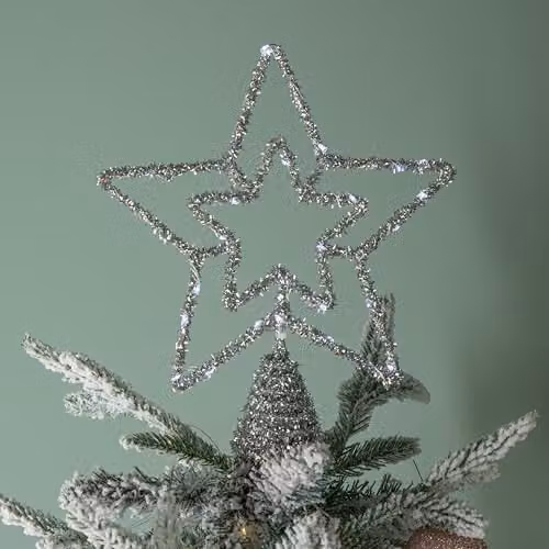 Samuel Alexander Silver Star Christmas Tree Topper with White Multi-Action LEDs, 28 cm – 2