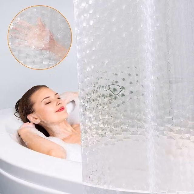 PAWNORA 3D EVA Diamond Shower Curtain in Transparent Clear