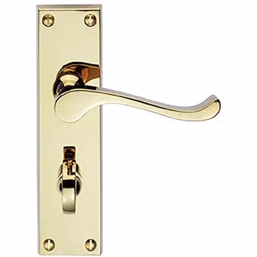 Loops Pair Victorian Scroll Bathroom Lever Handles on Backplate in Polished Brass, 155 mm