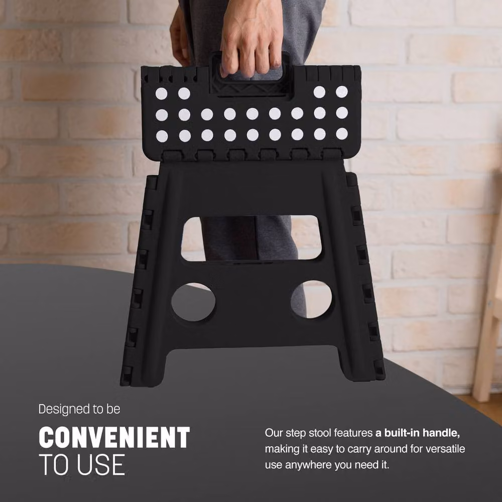 Keplin Heavy Duty Folding Step Stool, Non-Slip Portable Footstool in Black, 37 cm – 4