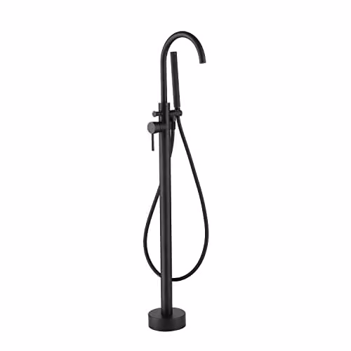 Nes Home Free Standing Single Lever Bath Shower Mixer Tap and Shower Set in Matt Black – 2