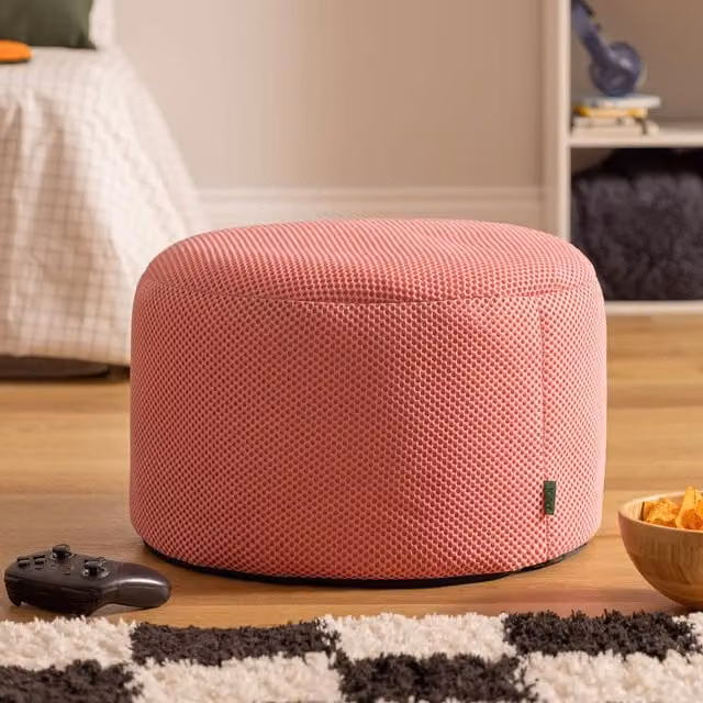 Icon Gaming Performance Mesh Round Footstool Bean Bag in Pink