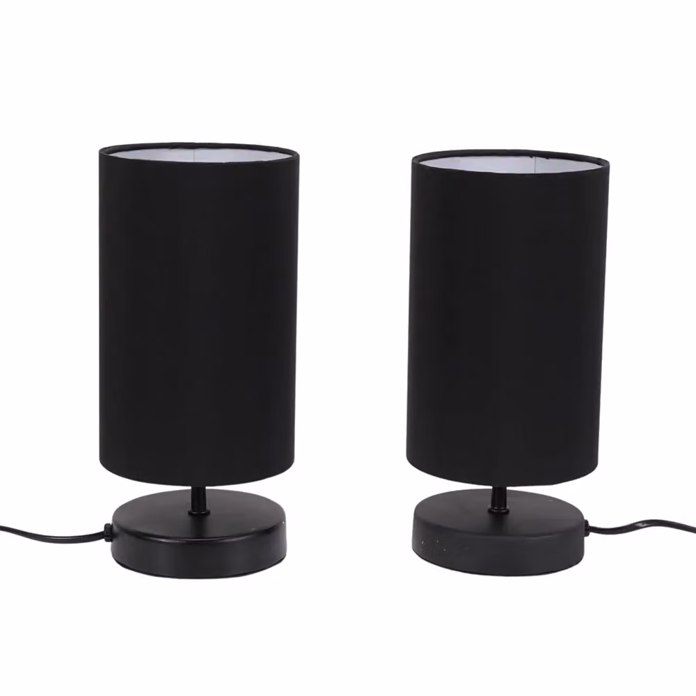 ValueLights Francis Pair of Black Dimmable Touch Table Lamps with Bulbs – 2