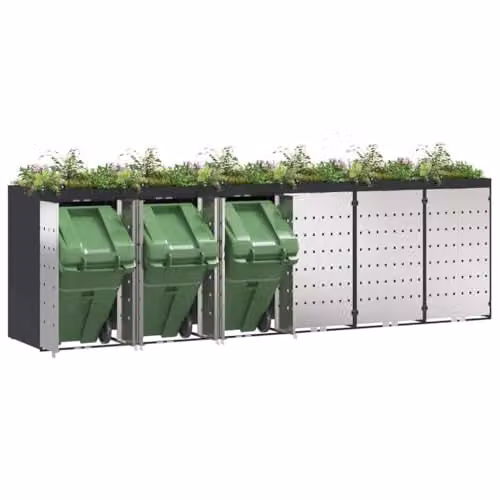 vidaXL Steel Wheelie Bin Storage for 6 Bins, Anthracite
