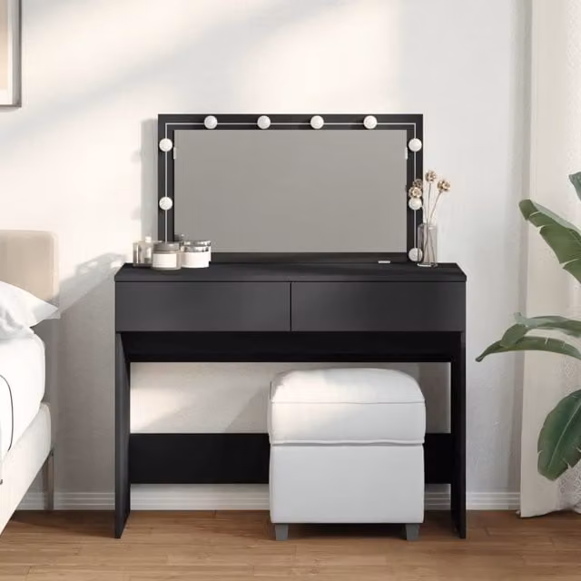 Berkfield Home Modern Black Dressing Table with Hollywood LED Mirror W/D/H: 100 x 40 x 120 cm – 1