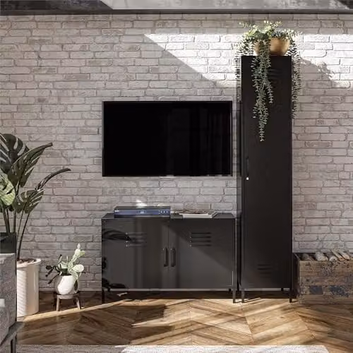 Dorel Home Furnishings Mission District Single Storage Cabinet in Black Metal, W/D/H: 38 x 40 x 185 cm – 3