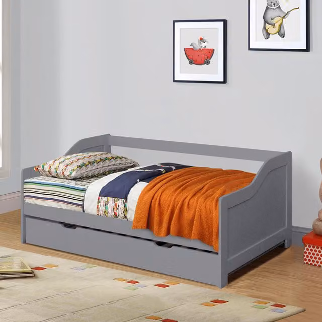 Comfy Living Solid Wood 3ft Trundle Bed in Grey, W/D/H: 90 x 190 cm