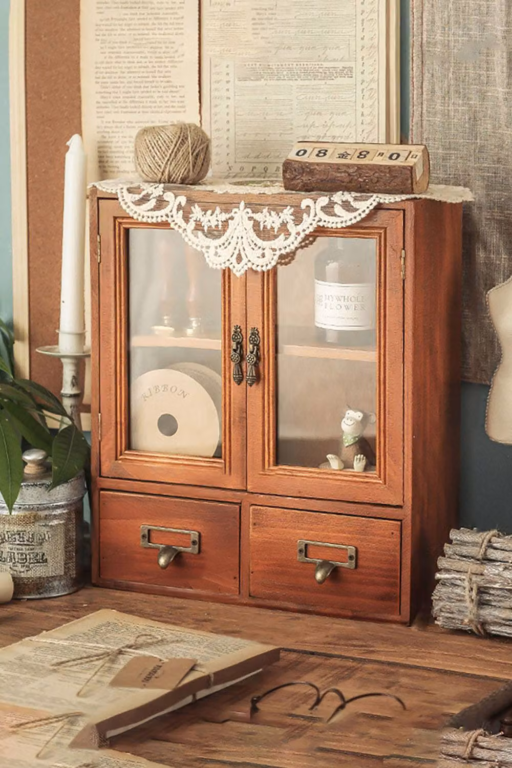 Living and Home Retro Brown Wooden Desktop Storage Organizer – 5