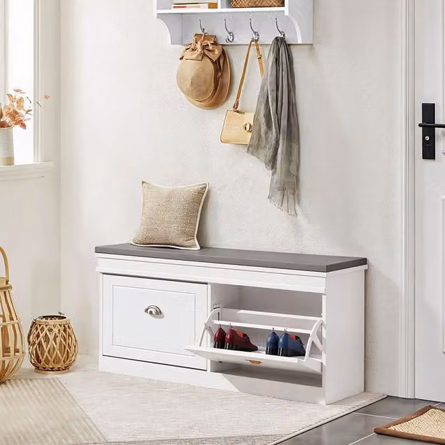 Komore White Minimalist Shoe Rack for Hallways