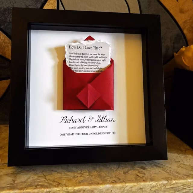 Afewhometruths Personalised 1st Anniversary Romantic Origami Typography Paper Poster in Black and Red
