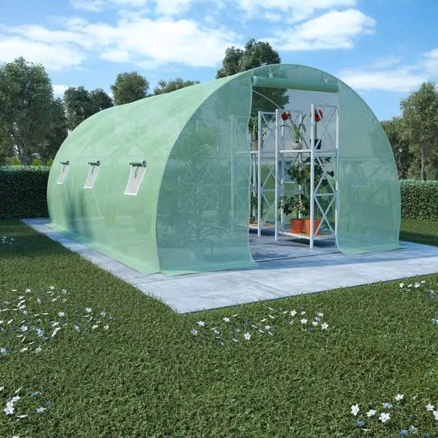 Berkfield Home Green Freestanding Greenhouse with W: 450 cm, D: 300 cm, H: 200 cm