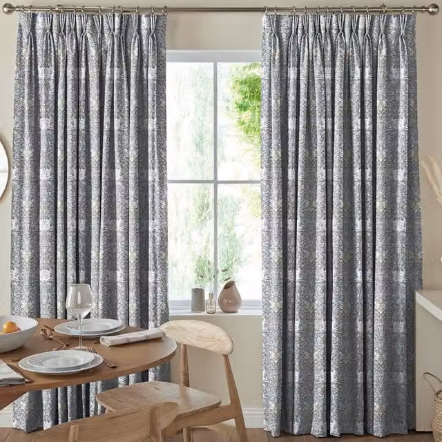 Terrys Grey Floral Blackout Cotton Fabric Panel Curtain