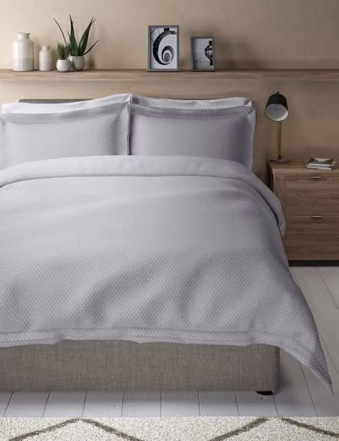 M&S Grey Pure Cotton Iris Spotty Dobby Bedding Set with Pillowcase