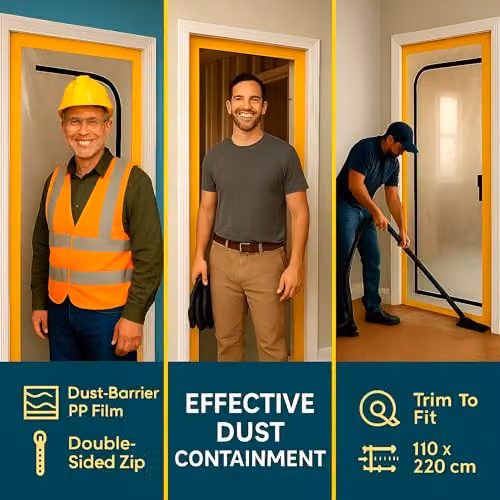 Sola 2-Pack Black Dust-Barrier Doorway Curtains with Double-Sided Zip and Tape Mount, W/H: 110 x 220 cm – 2