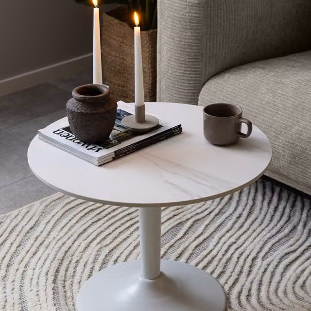 Furniture To Go Malta Round Coffee Table with White Matt Ceramic Top, W/D/H: 60 x 45 x 45 cm