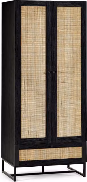 Julian Bowen Padstow Rattan 2 Door 1 Drawer Wardrobe in Black, H190 x W80 x D56 cm – 4